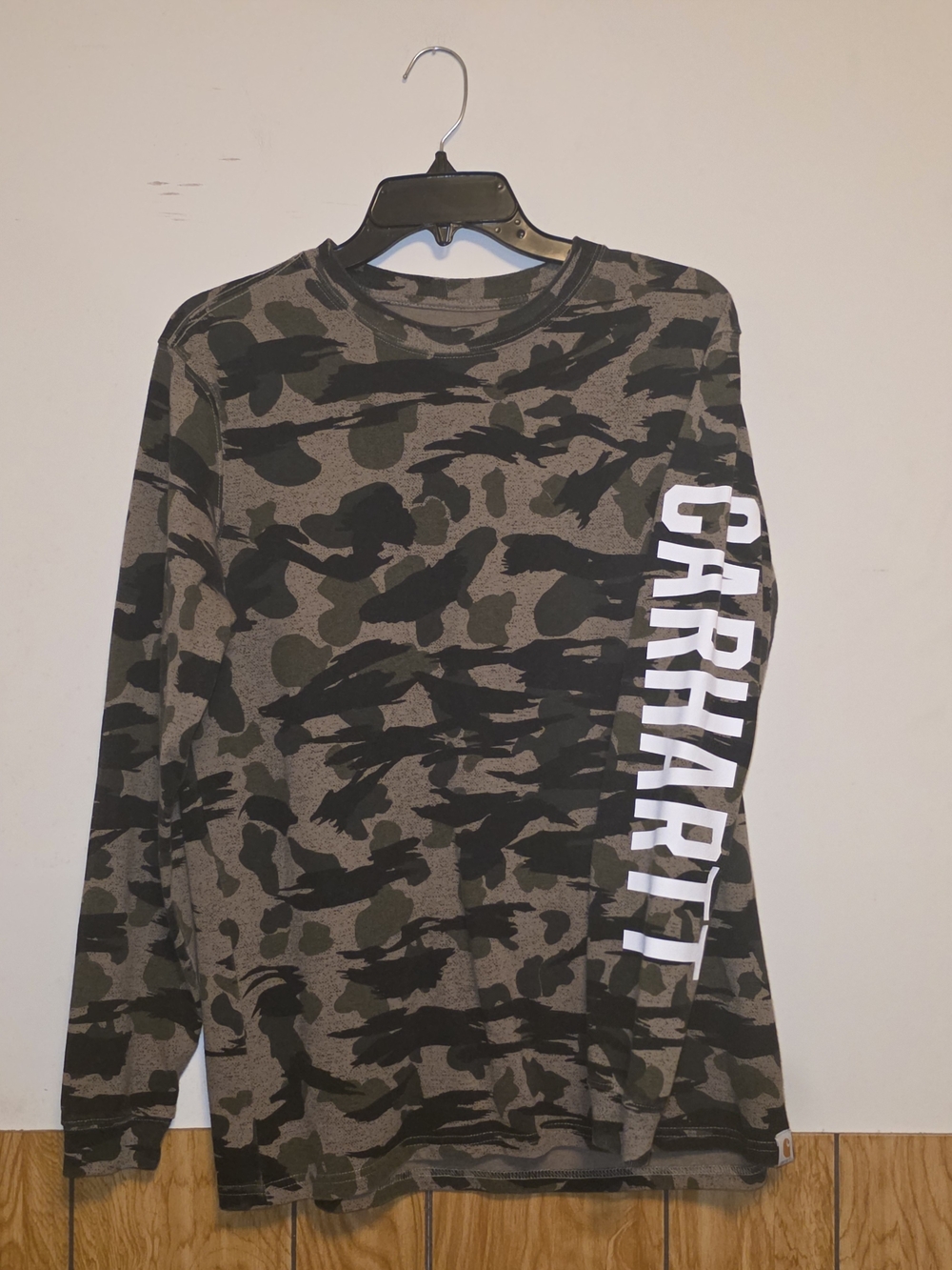 Carhartt Men’s Camo Long-Sleeve Shirt with Bold Sleeve Logo - Olive/Black